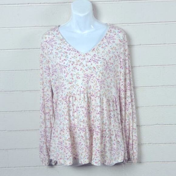 Torrid Texture Jersey V-Neck Long Sleeve Tiered Top size 0 S - Picture 5 of 11